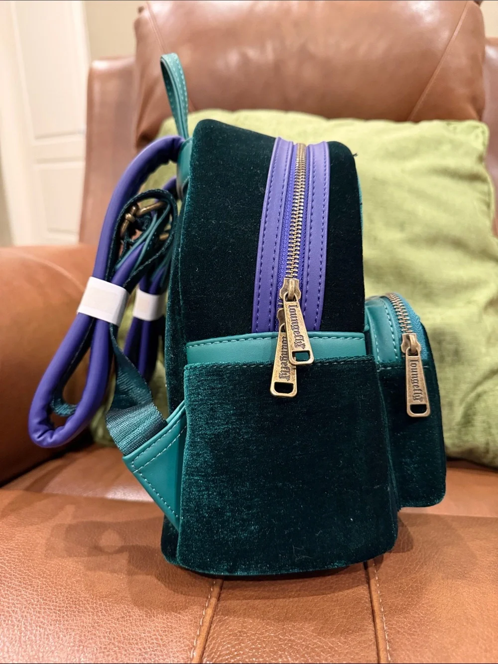 Hocus Pocus Velvet Green and Purple Mini Loungefly Backpack with Gold Embroidery